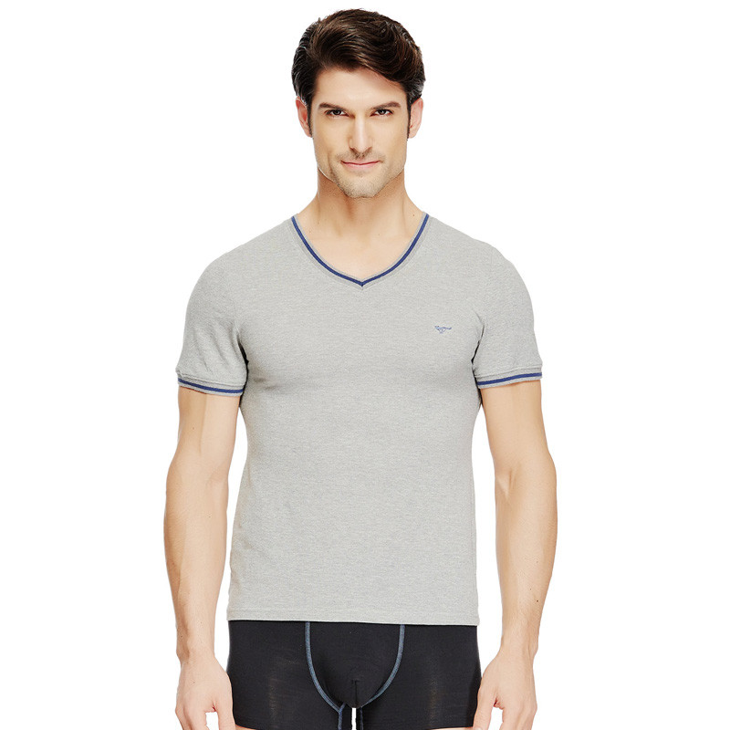 七匹狼男士纯棉珠地网眼V领短袖 T恤