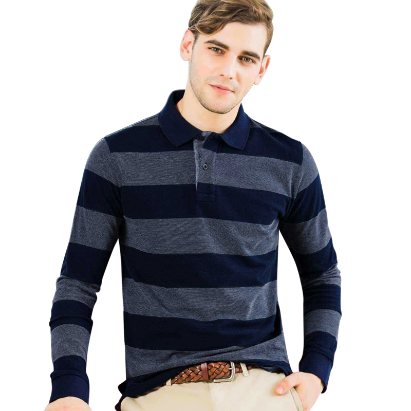 【苏宁自营】杰米克(JenMick)新款男装 商务翻领纯棉长袖条纹polo衫