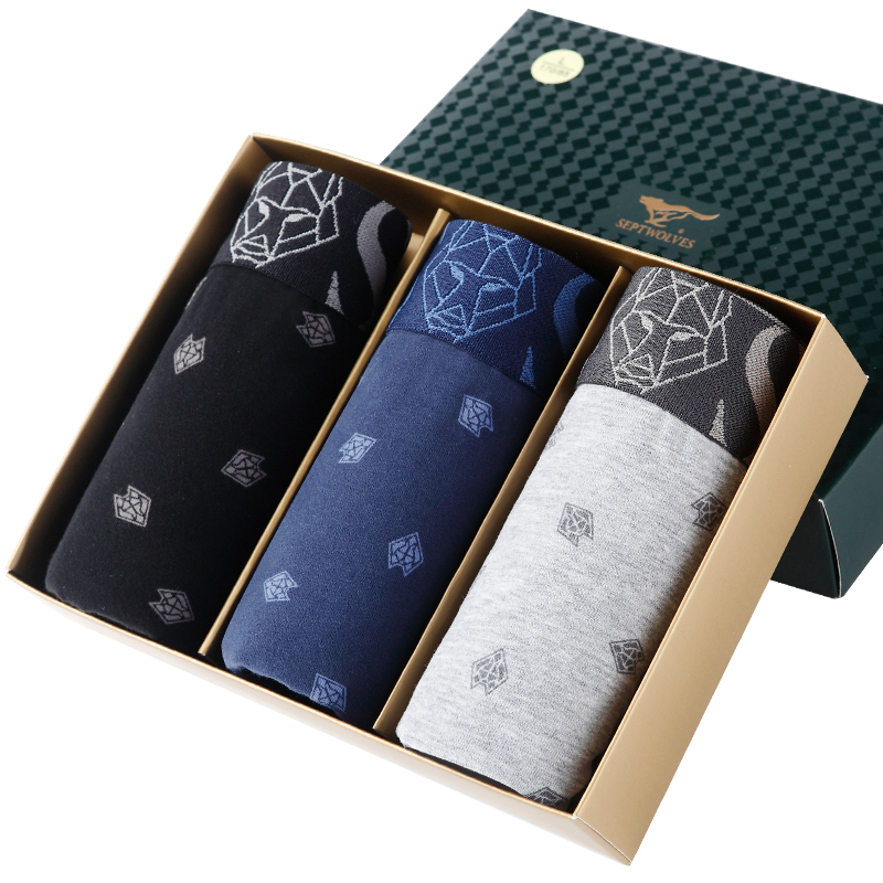 七匹狼男士内裤 棉氨印花平角裤