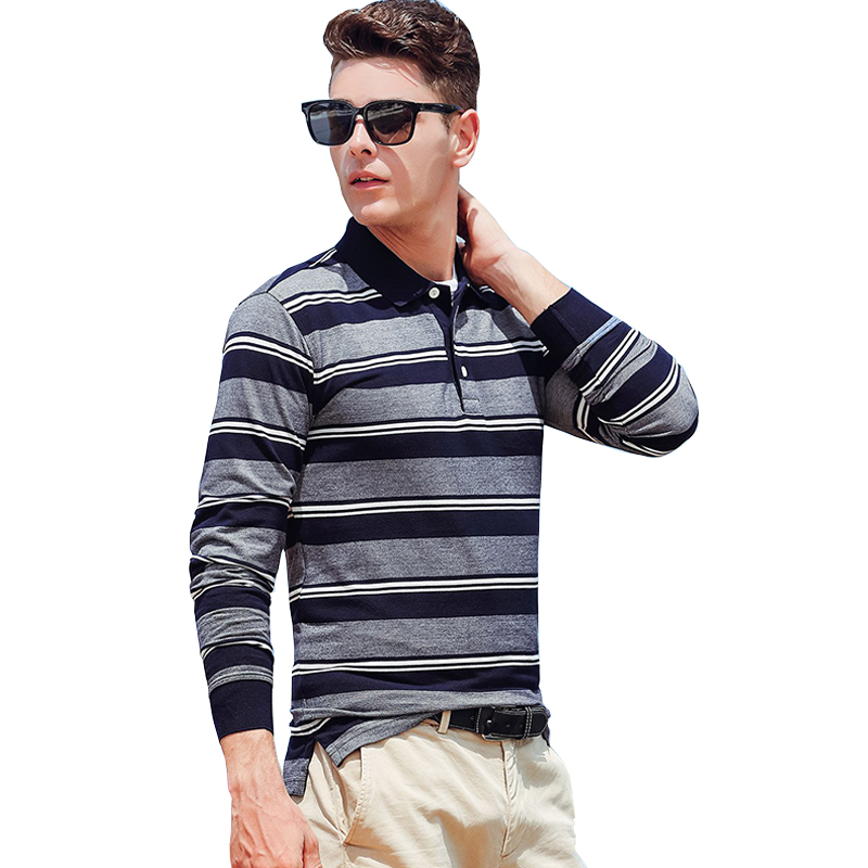 【苏宁自营】杰米克(JenMick)2018春季新款男士长袖t恤翻领纯棉条纹打底polo衫商务休闲欧美