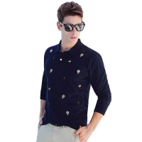 【苏宁自营】杰米克(JenMick)长袖T恤春季新款刺绣青年男士纯棉修身polo衫正品男装