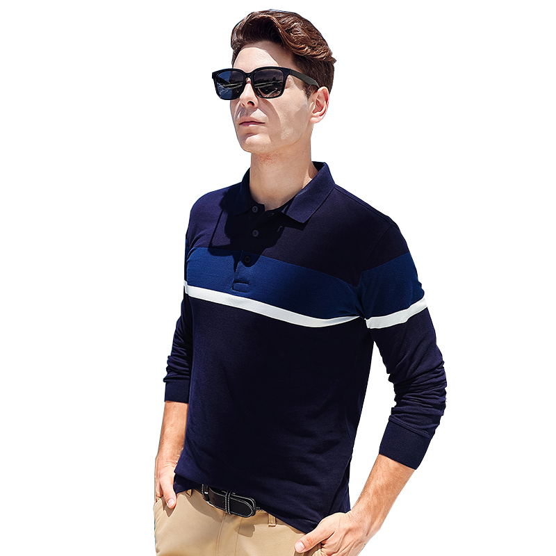 【苏宁自营】杰米克(JenMick)2018春季新款经典撞色条纹透气舒适长袖POLO衫