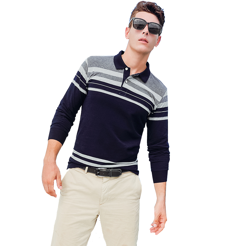 【苏宁自营】杰米克(JenMick)2018春季新款精英简约休闲条纹棉质长袖POLO衫