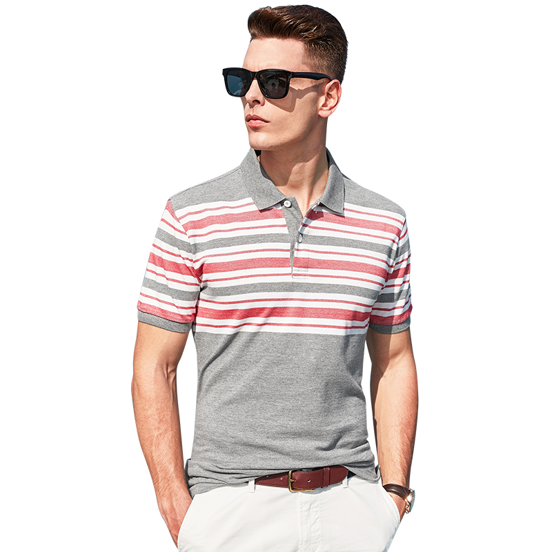杰米克(JenMick)夏季新款 经典简约休闲撞色条纹短袖polo纯棉T恤