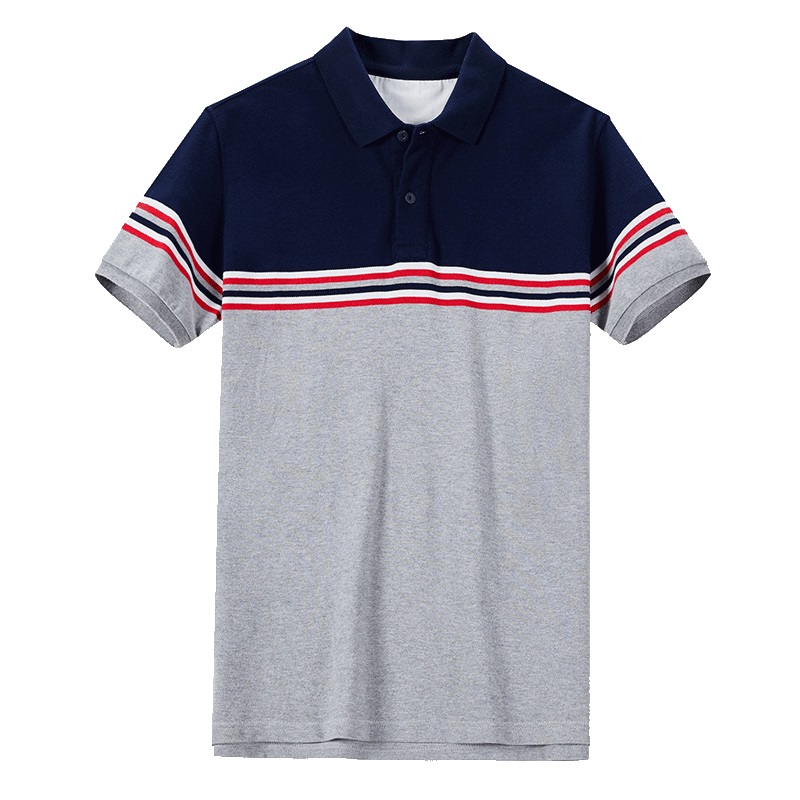 杰米克 时尚撞色夏季新款简约风翻领宽松棉质条纹男士短袖T恤polo衫