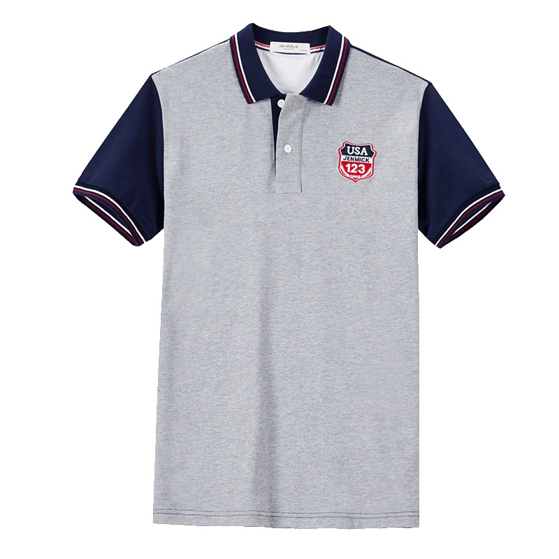 杰米克 时尚撞色夏季新款运动风翻领宽松棉质绣标男士短袖T恤polo衫