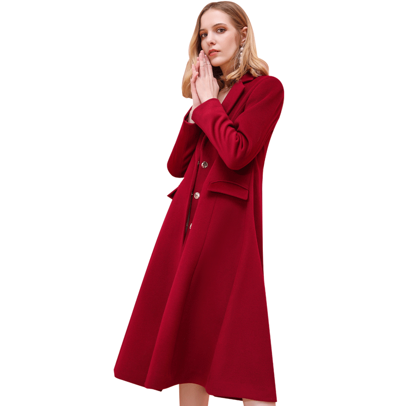 洛诗琳100%羊毛外套中长款简约时尚修身双面呢大衣2017冬装新款女LDWO572090