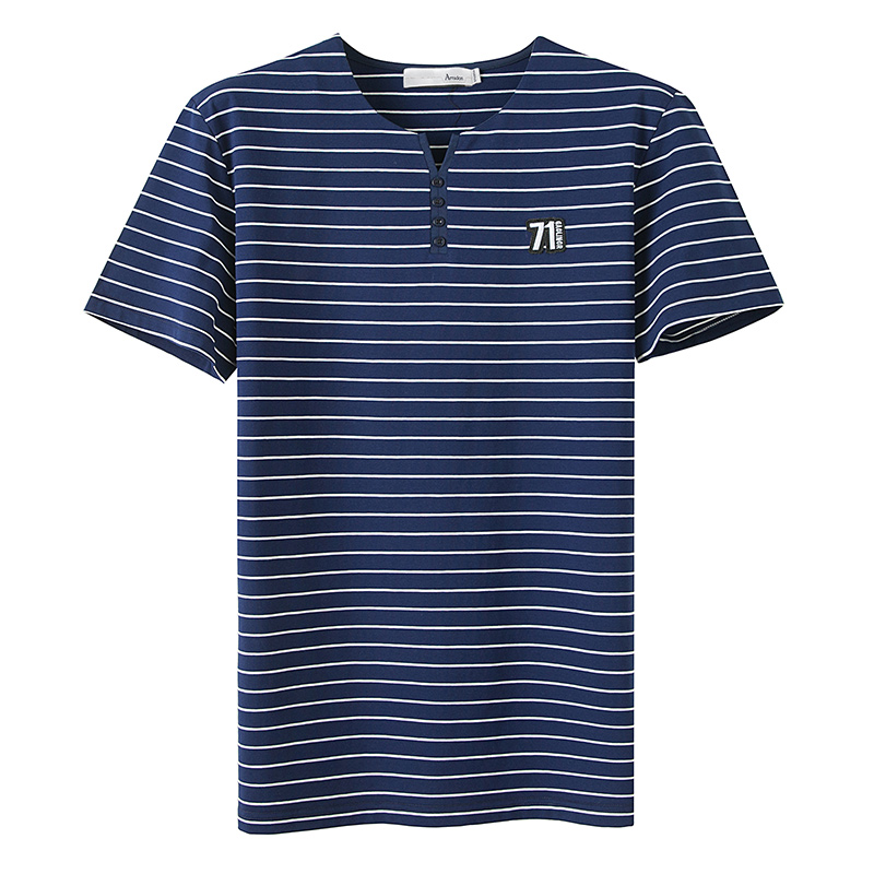 阿仕顿2017夏季新品简约潮百搭条纹休闲修身男款短袖打底衫T恤
