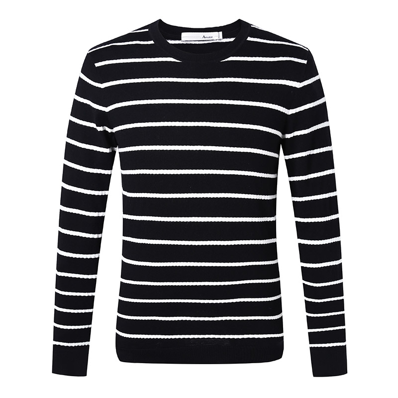 Artsdon/阿仕顿男士青年羊毛衫秋冬季新品圆领条纹百搭毛衣针织衫