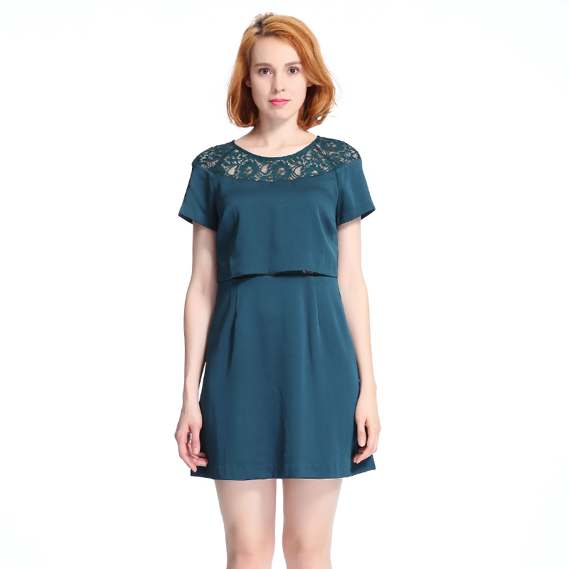 A&D女士修身蕾丝拼接假两件连衣裙