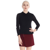 A&D女士百搭打底衬衫领黑T恤