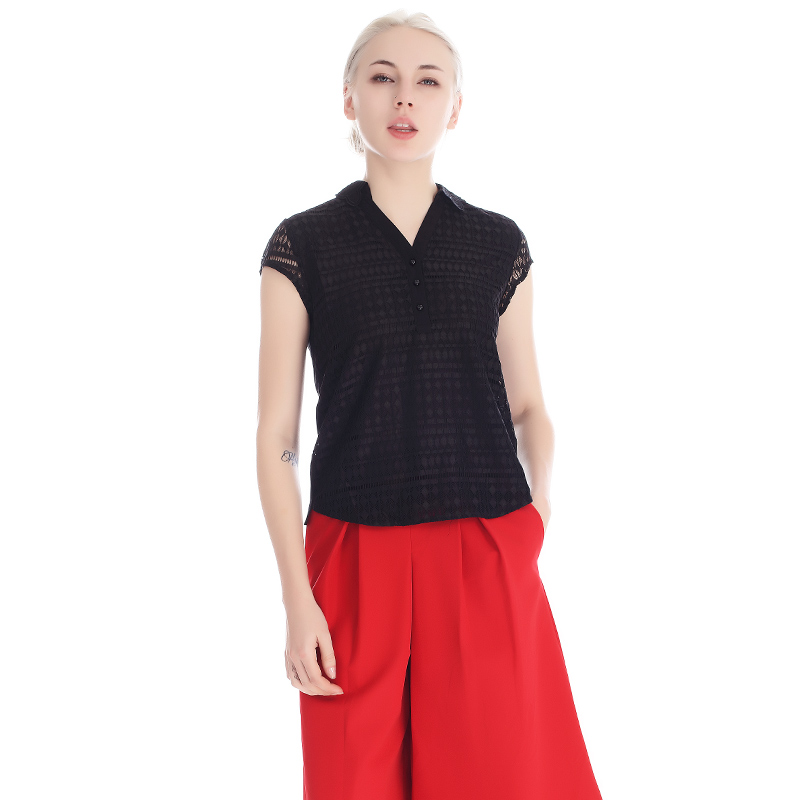 A&D女士小包袖黑色衬衫