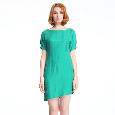 A&D女士韩版一字领灯笼袖不规则下摆修身显瘦连衣裙