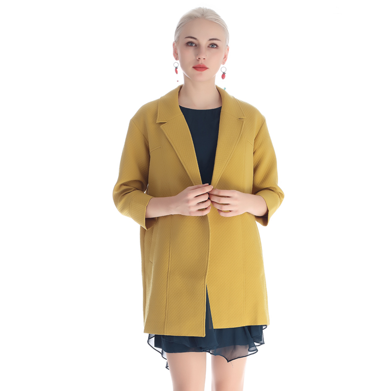 A&D女装欧美范宽松七分袖风衣黄色