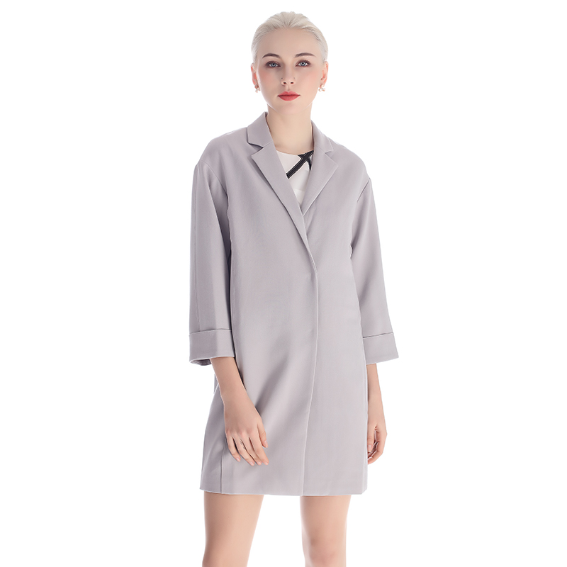 A&D女装气质小翻领卷边袖风衣灰色