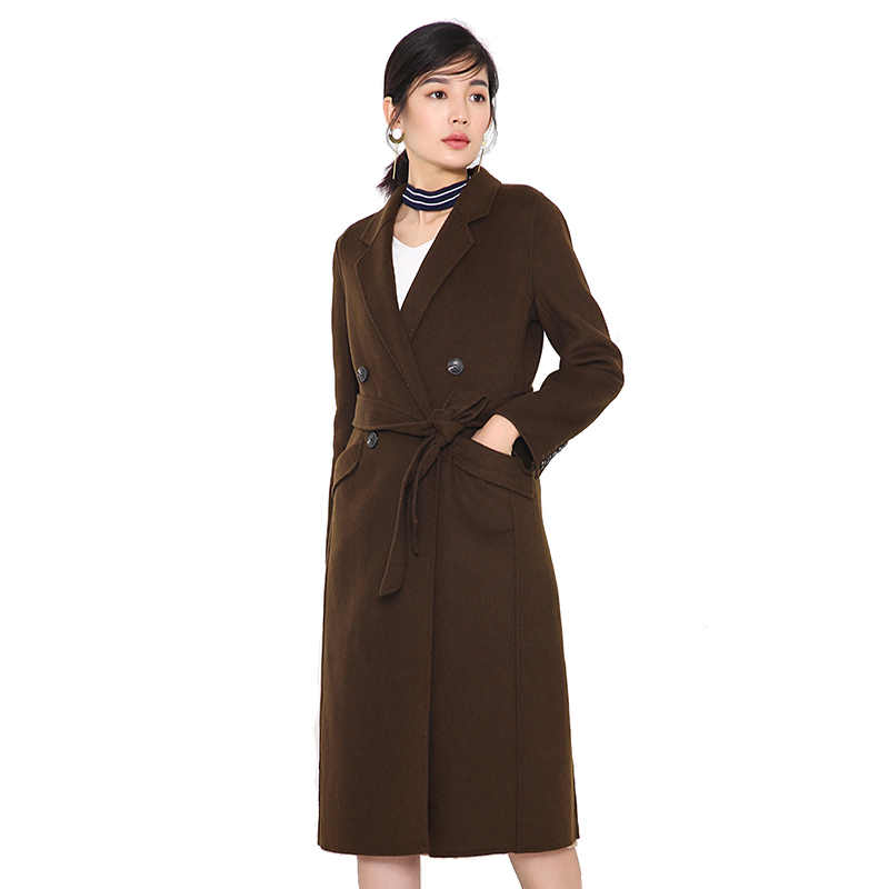 A&D双排扣修身系腰带双面羊毛大衣军禄