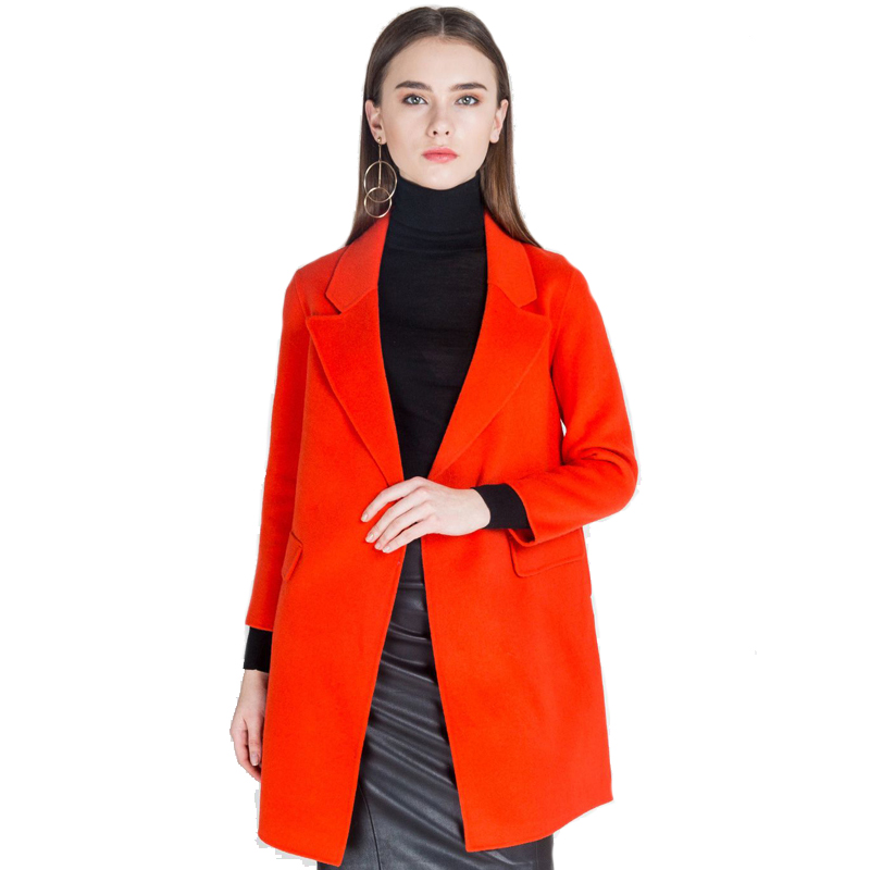 A&D同色西装领双面羊毛大衣橘色