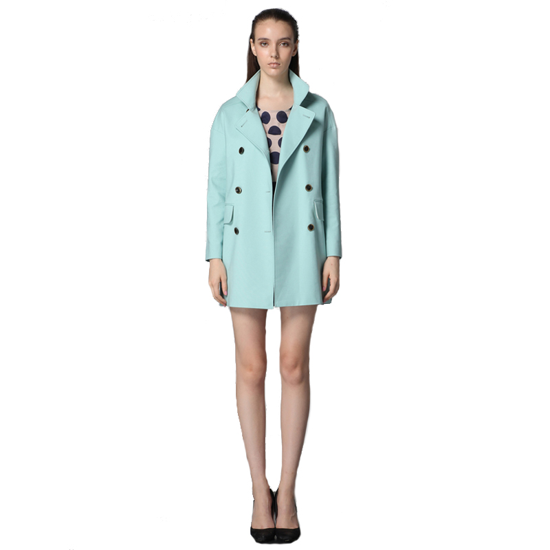 A&D棉锦茧型立领风衣外套薄荷绿