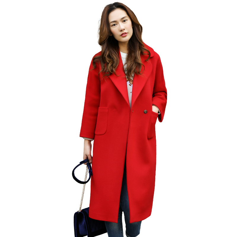 A&D茧型九分袖羊毛大衣红色