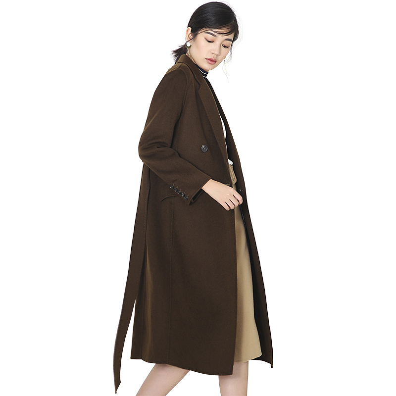 A&D超长款同色双面羊毛大衣军绿