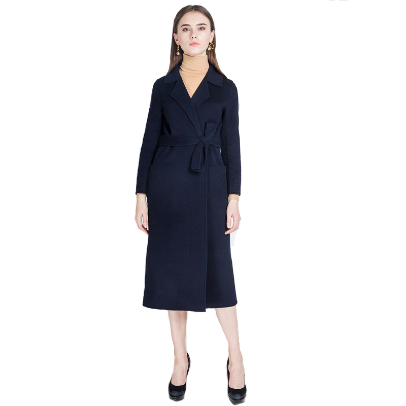 A&D超长款同色双面羊毛大衣藏青