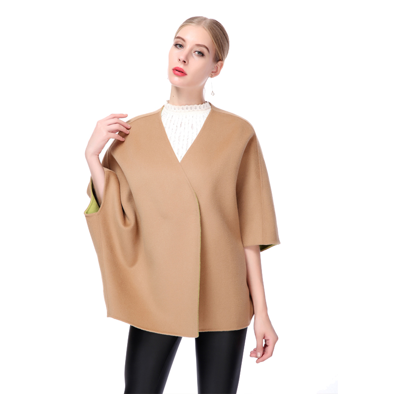 A&D异色双面羊毛斗篷大衣驼色
