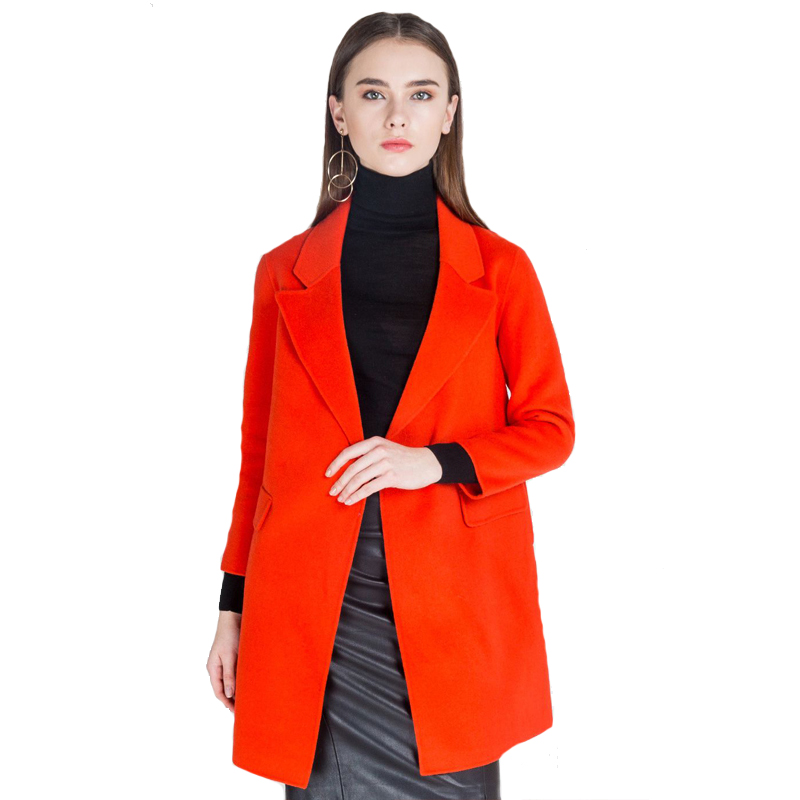 A&D同色宽松A型双面羊毛大衣休闲款橘色