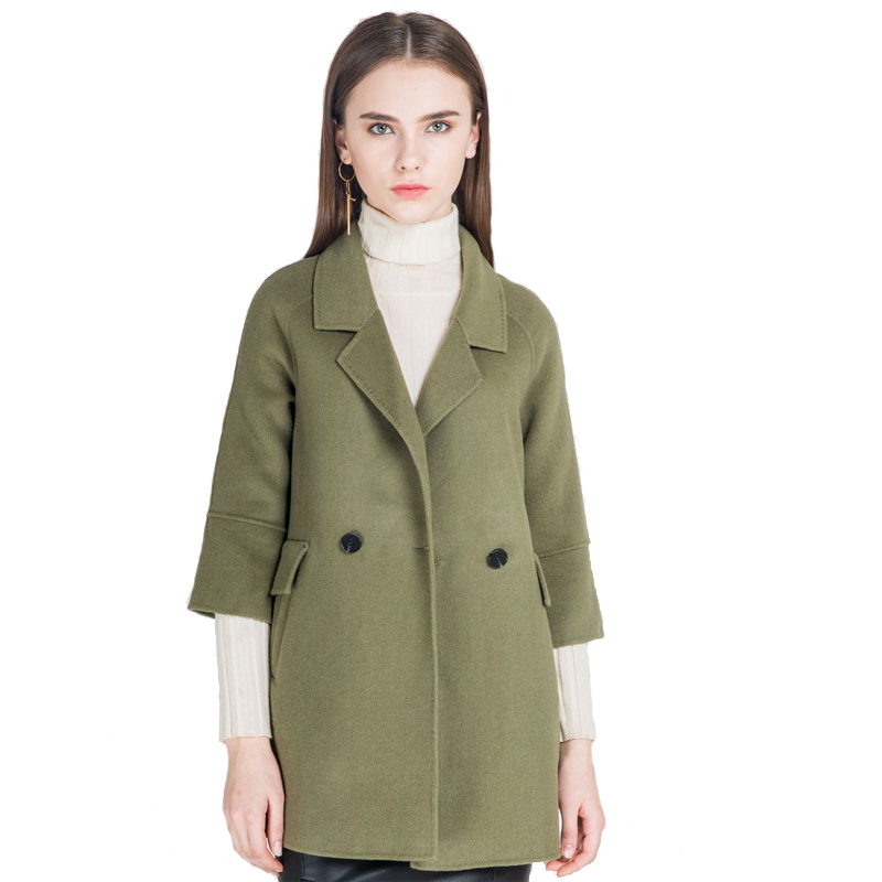 A&D同色宽松A型双面羊毛大衣休闲款豆沙绿