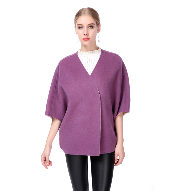 A&D异色双面羊毛斗篷大衣紫色