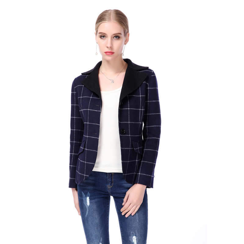 A&D异色大格纹双面羊毛外套藏青格