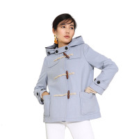 A&D木制牛角扣连帽羊毛外套蓝灰色