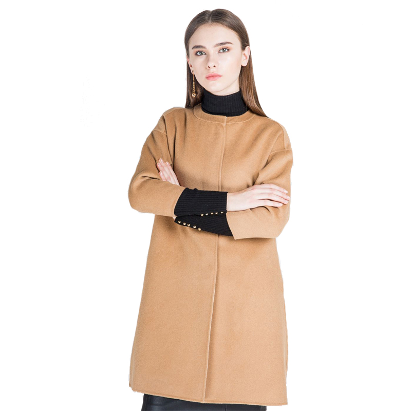 A&D立领异色双面呢羊毛大衣驼色