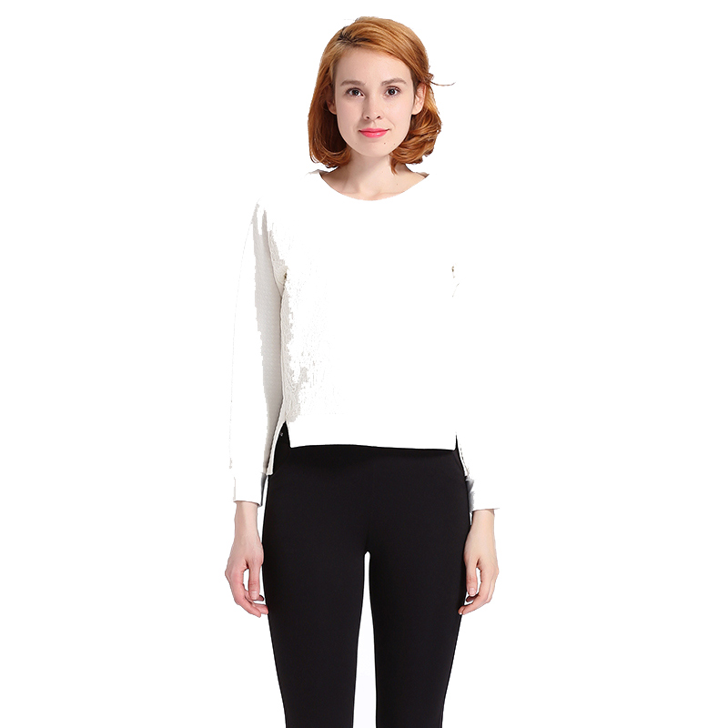 A&D女装韩版甜美宽松长袖前短后长款开叉T恤