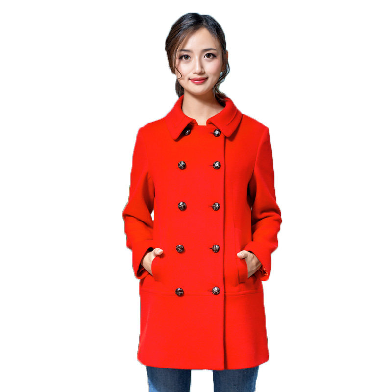 A&D双排扣羊毛大衣杨幂款红色