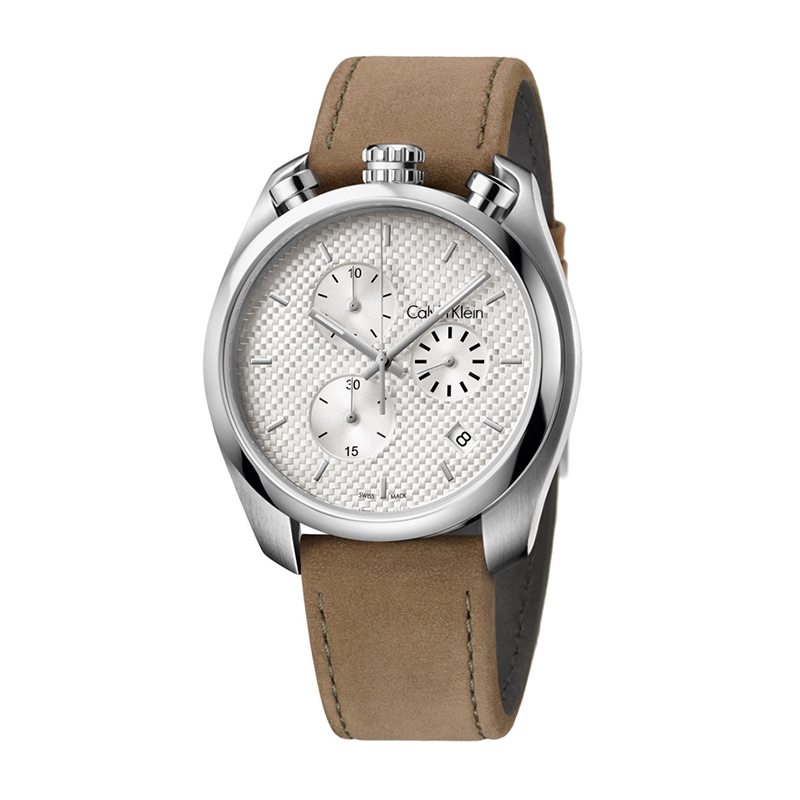 卡文克莱 CK手表男士新款三眼计时日历 时尚皮带防水夜光石英表 K6Z371G6 棕色