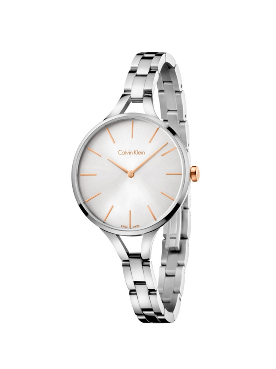 卡文克莱ck手表商务女士手表时尚手镯玫瑰金钢带石英女表 K7E23B46 白色