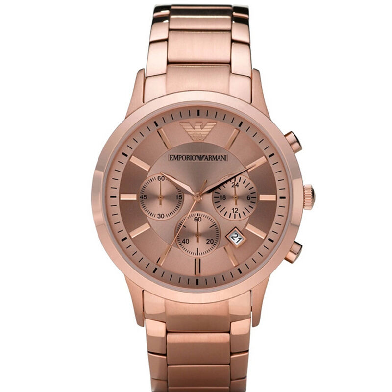 阿玛尼（ARMANI）三眼六针圆盘钢带石英男士腕表 AR2452 金色