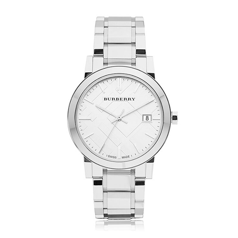 巴宝莉（BURBERRY）手表 钢带圆盘日历情侣表男表BU9000 银色