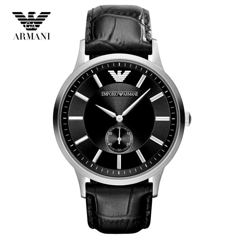 阿玛尼（ARMANI）手表时尚潮流简约石英情侣男女手表 AR9100男款 黑色