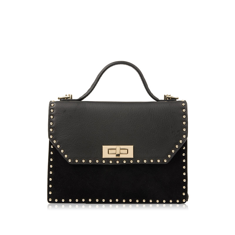 LANCASTER PARIS 铆钉装饰翻盖牛皮迷你手提斜挎包 57345