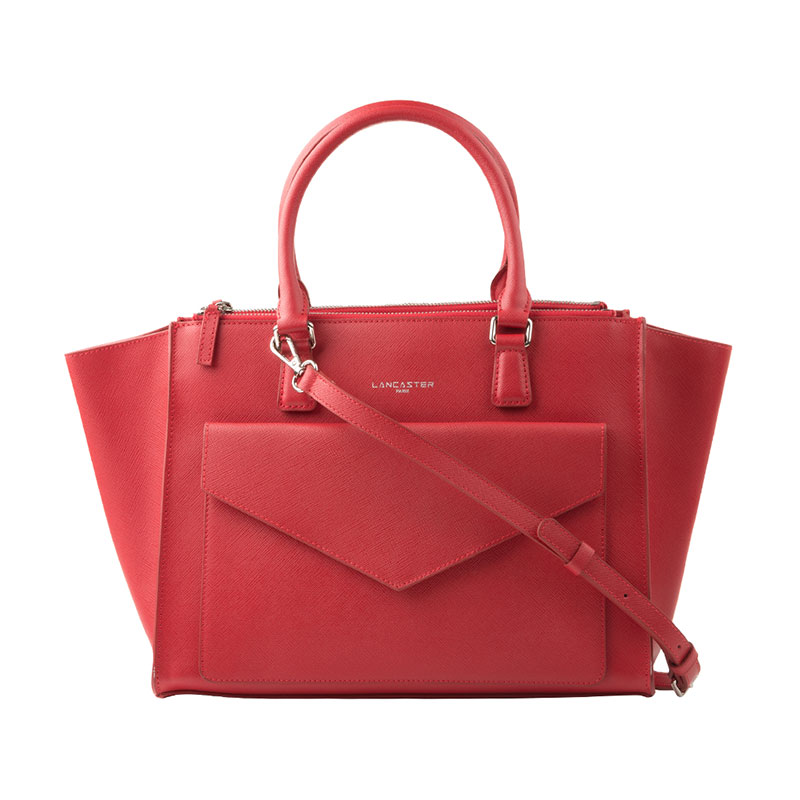 LANCASTER PARIS 双拉链前幅翻盖口袋十字纹牛皮手提斜挎包 52184
