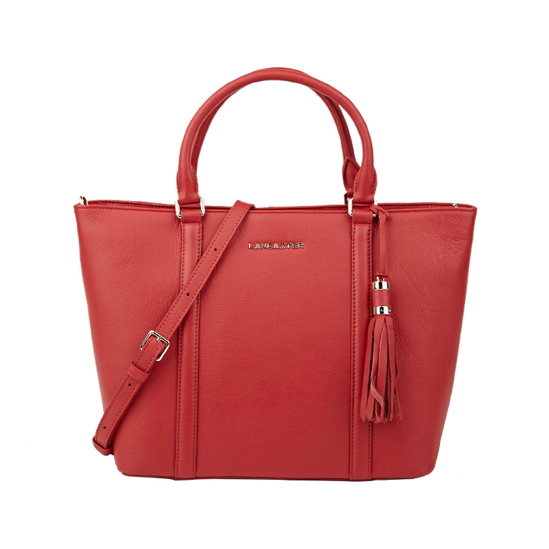 Lancaster Paris 流苏挂饰可调节肩带牛皮女士手提斜挎包 57318ROUGEF