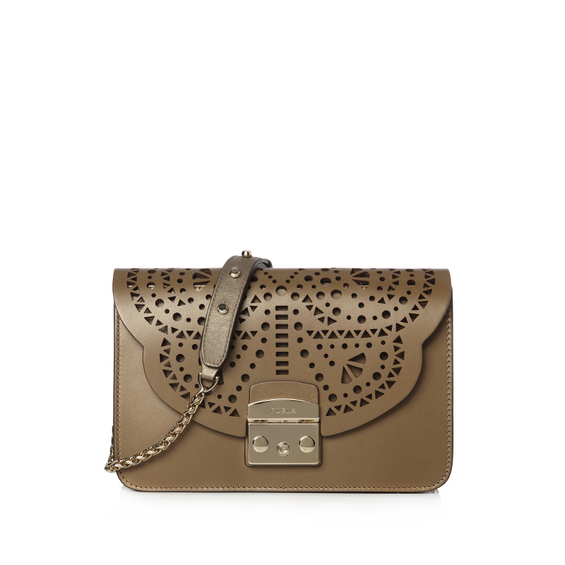 FURLA芙拉 METROPOLIS翻盖镂空牛皮女士单肩包 BLN0CR8COLORBRONZOF