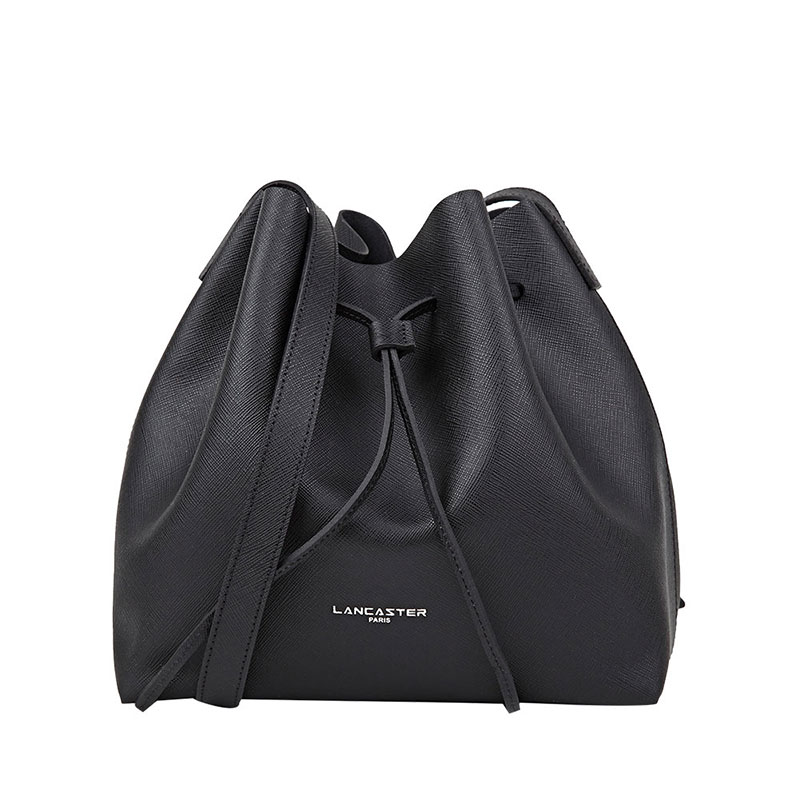 Lancaster Paris 抽绳束口纯色十字纹牛皮女士斜挎水桶包 42218NOIRF
