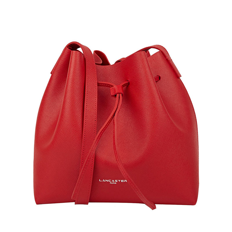 Lancaster Paris 抽绳束口纯色十字纹牛皮女士斜挎水桶包 42218ROUGEF