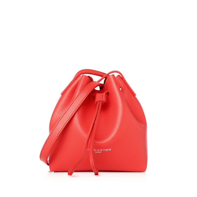 Lancaster Paris 抽绳束口纯色十字纹牛皮迷你女士斜挎水桶包 42223PASTEQUEF