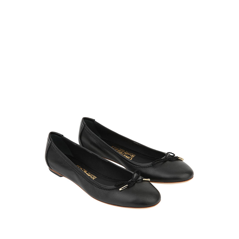 FERRAGAMO 蝴蝶结装饰羊皮女士平底鞋 658271NERO