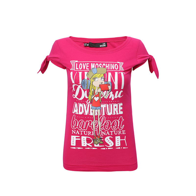 Love Moschino“爱”莫斯奇诺 纯棉圆领字母女孩图案女士T恤 W4G1201EO13