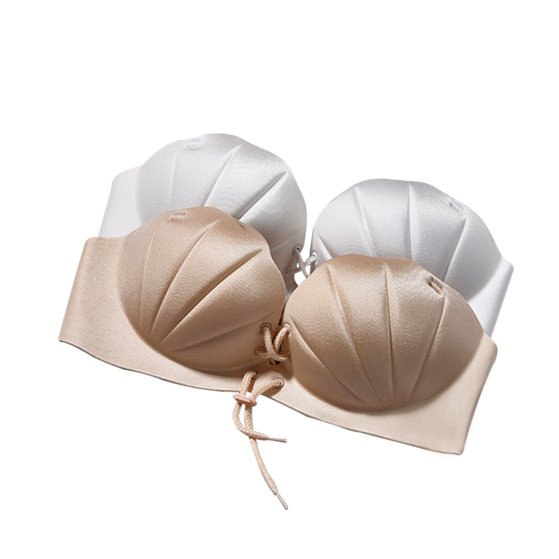 素肌棉贝壳绑带无痕内衣美背隐形文胸无钢圈聚拢调整型文胸罩