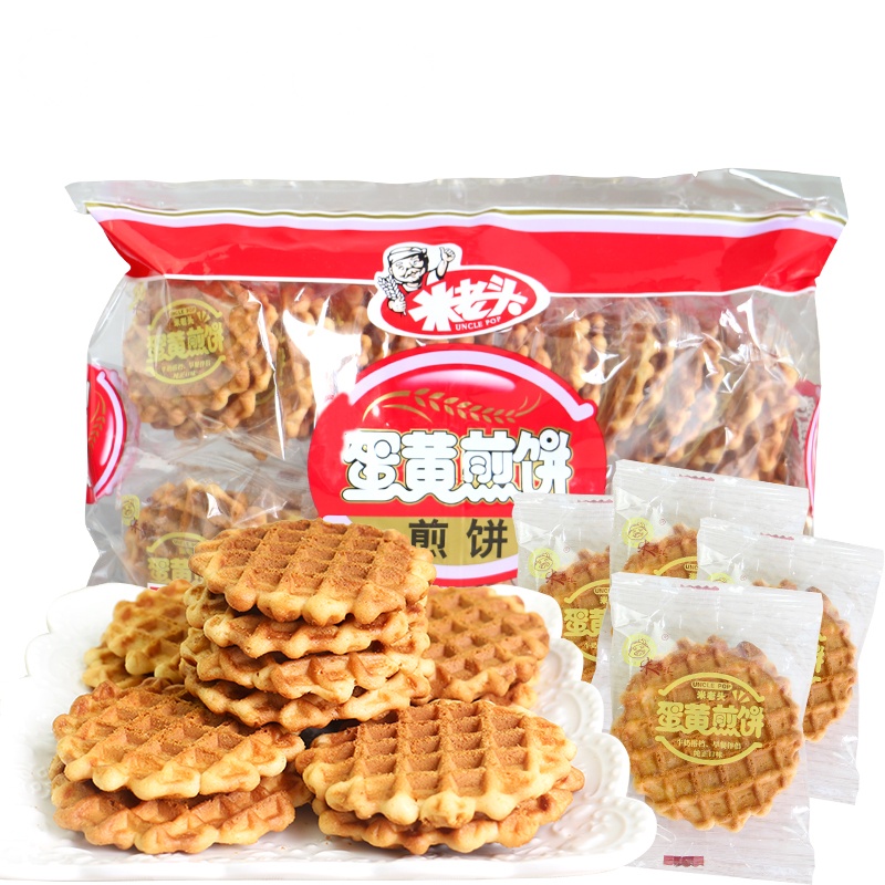 米老头 蛋黄煎饼饼干300g/袋 牛奶味 饼干小吃 早餐休闲零食品